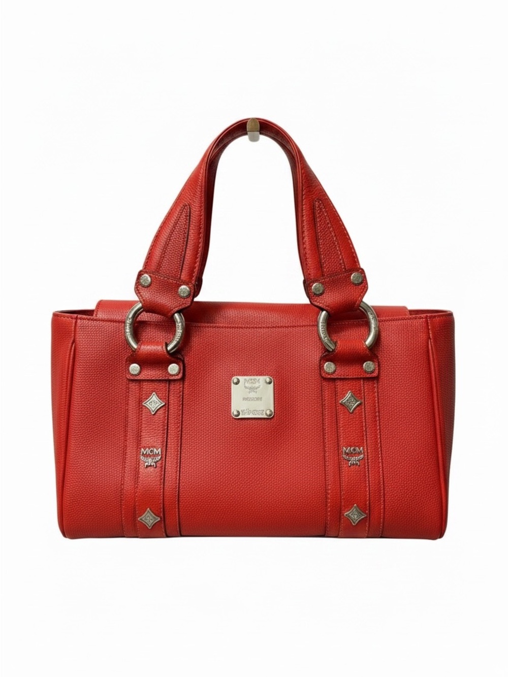 MCM Authentic Red Leather Boston Bag
